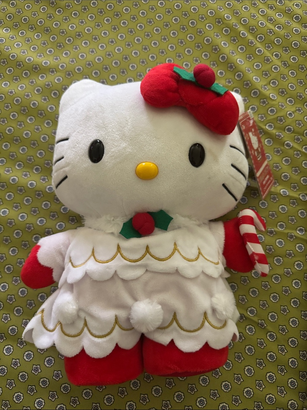 Sanrio Hello Kitty Plush in White, Red & Green Holiday Outfit